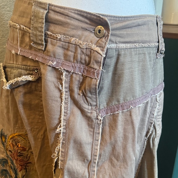 Women's distressed A-Line Skirt in Tan with embroidery and so many details! EUC - Picture 4 of 16